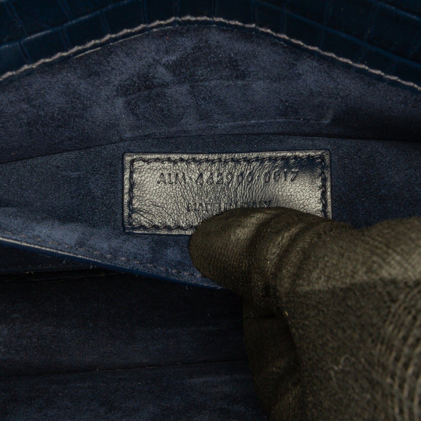Saint Laurent Medium Croc Embossed Monogram Sunset Bag Blue