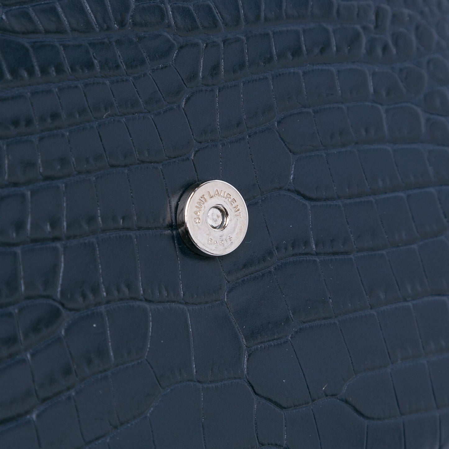 Saint Laurent Medium Croc Embossed Monogram Sunset Bag Blue