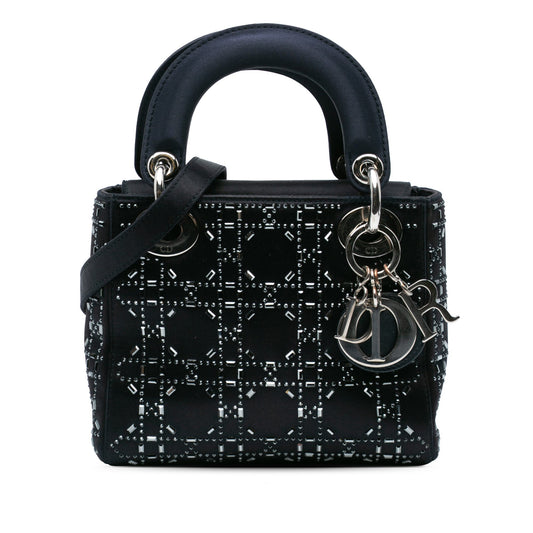Dior Mini Satin Cannage Strass Crystal Embellished Lady Dior Black