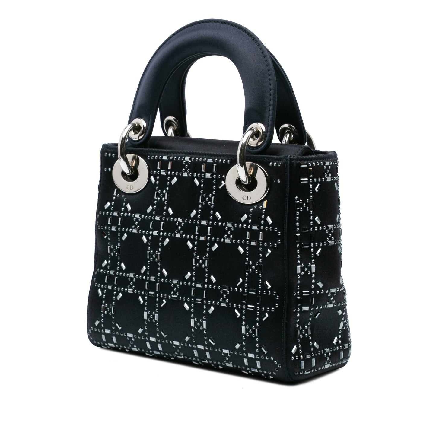 Dior Mini Satin Cannage Strass Crystal Embellished Lady Dior Black