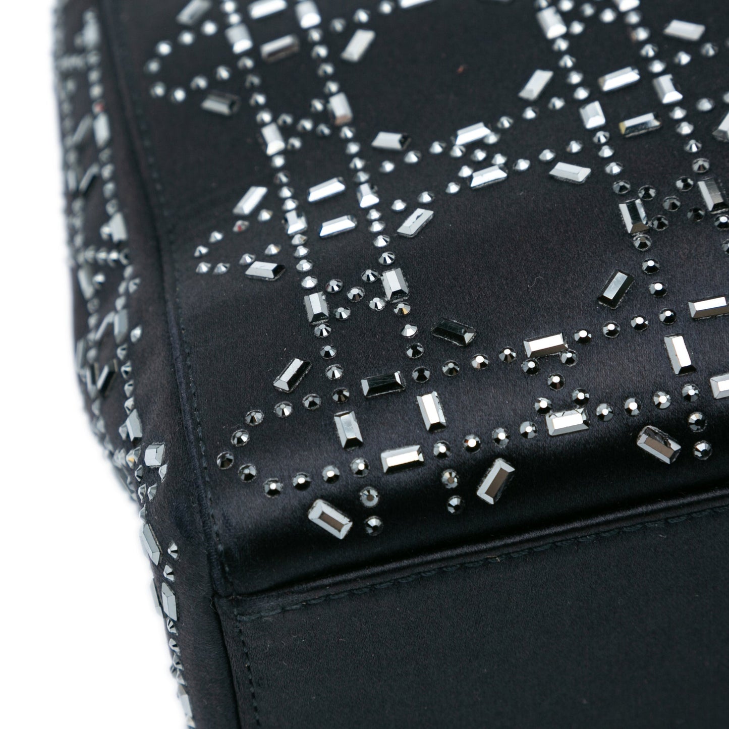 Dior Mini Satin Cannage Strass Crystal Embellished Lady Dior Black