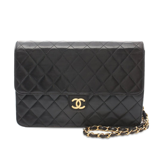 Chanel CC Quilted Lambskin Single Flap Black