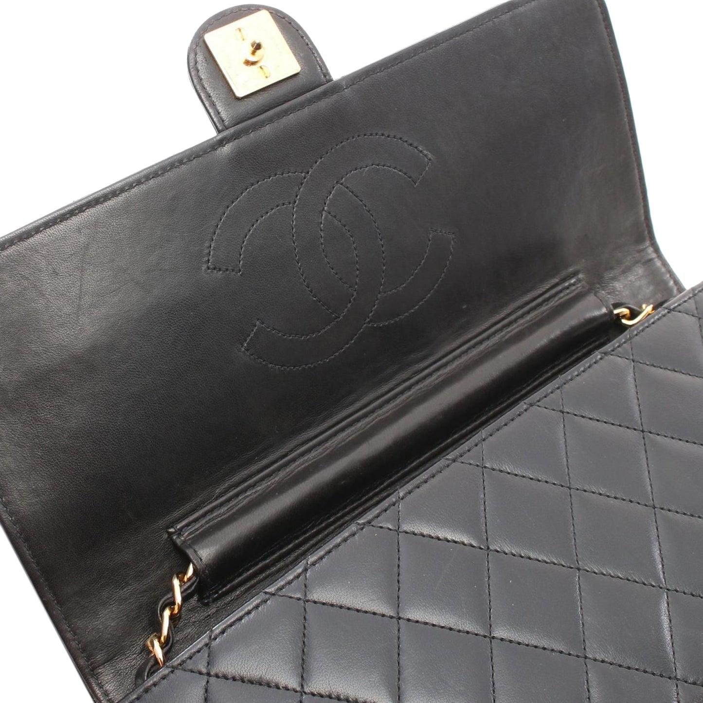 Chanel CC Quilted Lambskin Single Flap Black