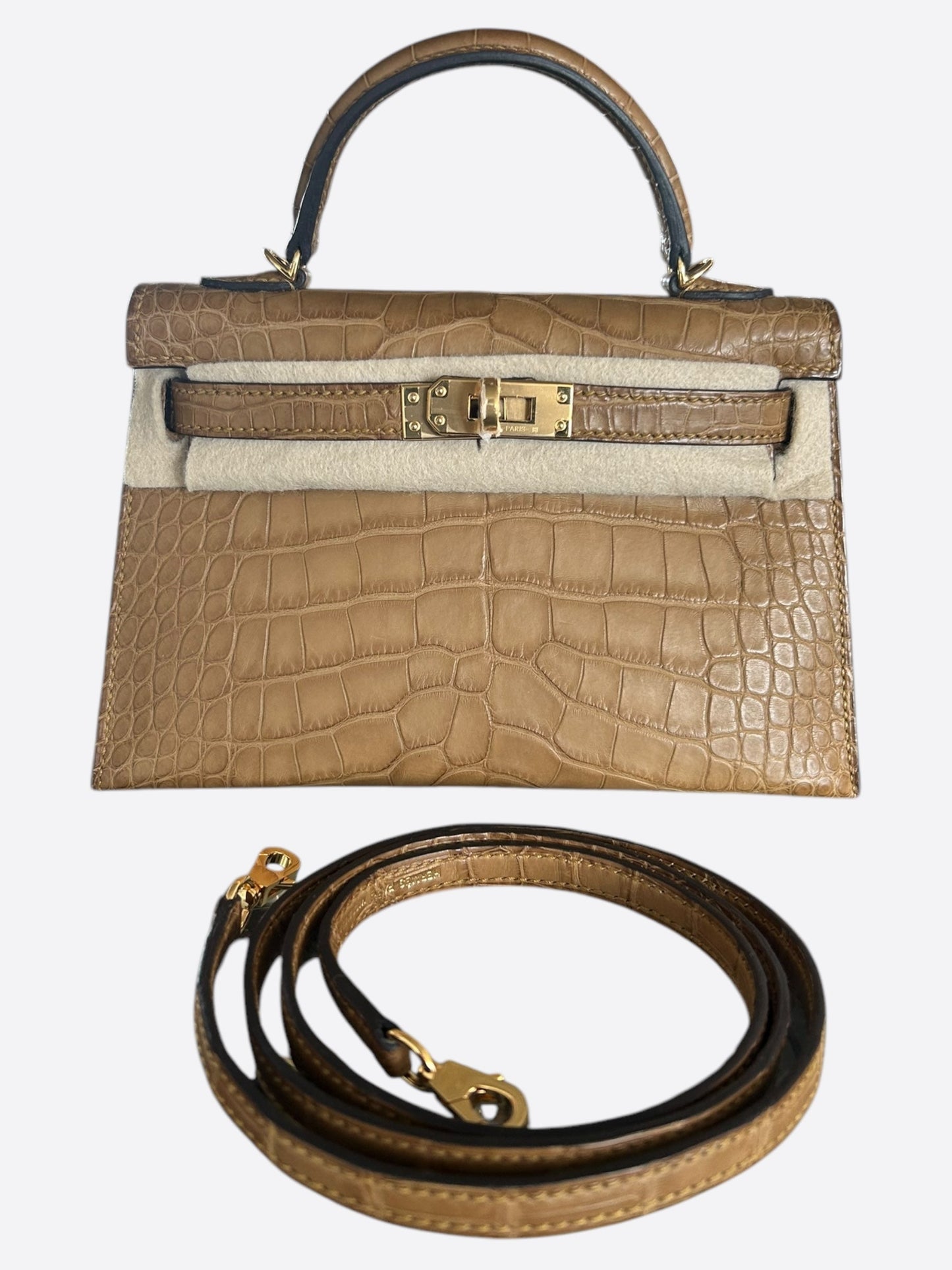 Hermes Brown Alligator Mini Kelly 20