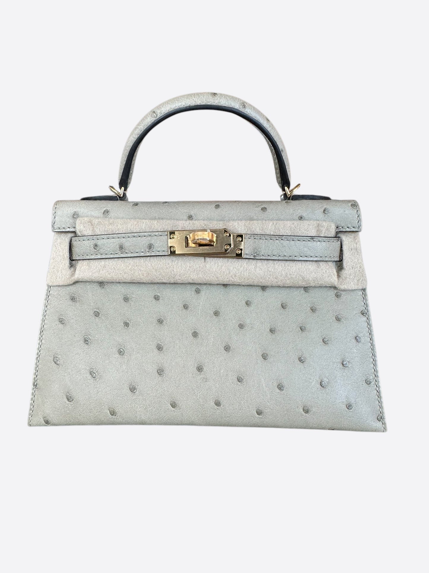 Hermes Gris Perle Ostrich Mini Kelly 20