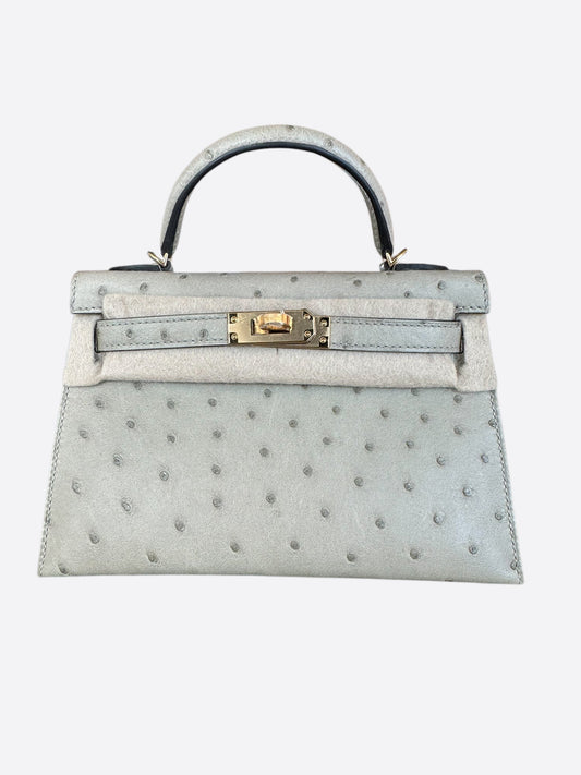 Hermes Gris Perle Ostrich Mini Kelly 20