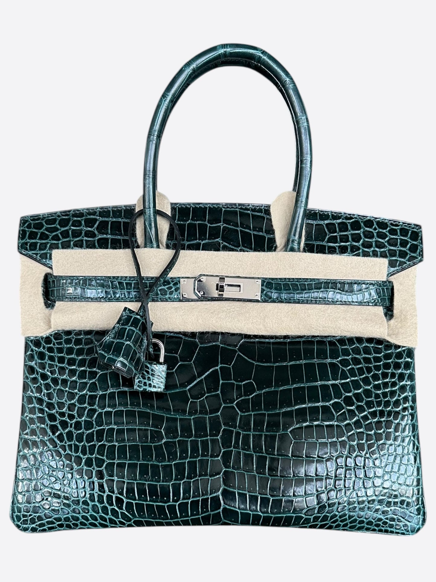 Hermes Vert Green Shiny Porous Crocodile Birkin 30