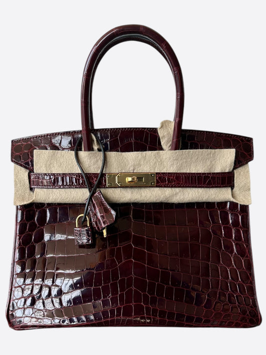 Hermes Bordeaux Shiny Porosus Crocodile Birkin 30