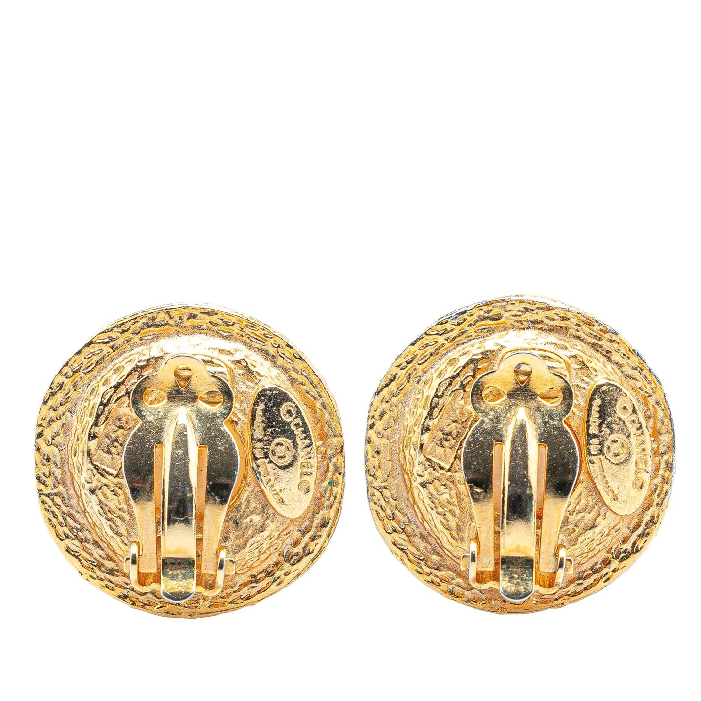 Chanel Gold Plated Faux Pearl Logo Clip On Earrings Gold