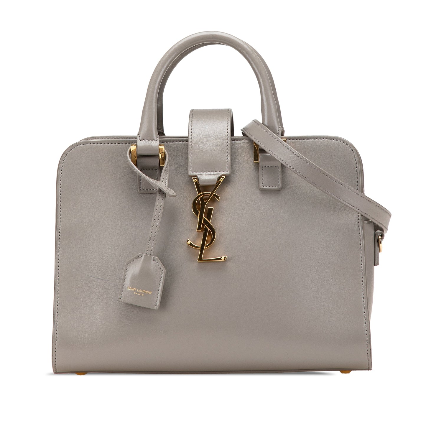 Saint Laurent Baby Leather Monogram Cabas Satchel Gray