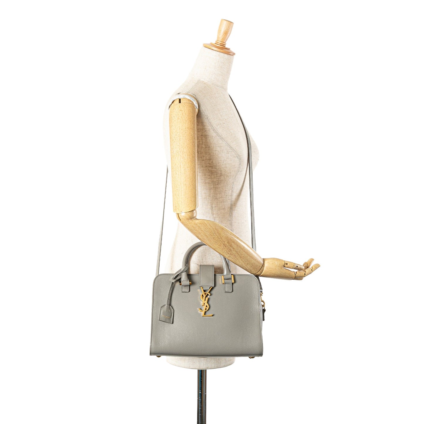 Saint Laurent Baby Leather Monogram Cabas Satchel Gray