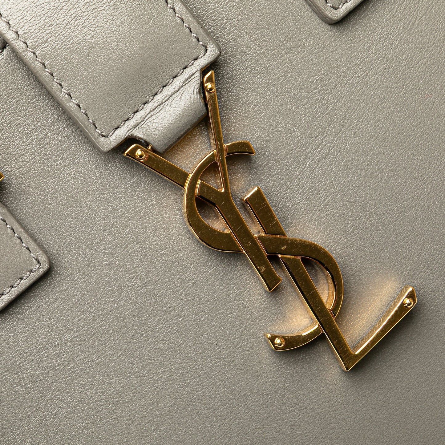 Saint Laurent Baby Leather Monogram Cabas Satchel Gray