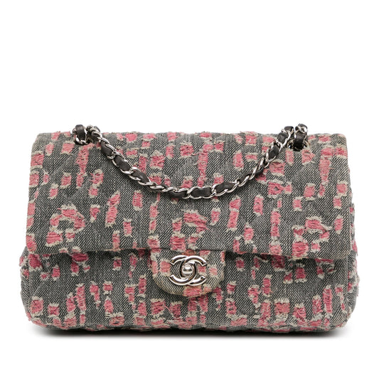 Chanel Medium Classic Distressed Denim Double Flap Gray
