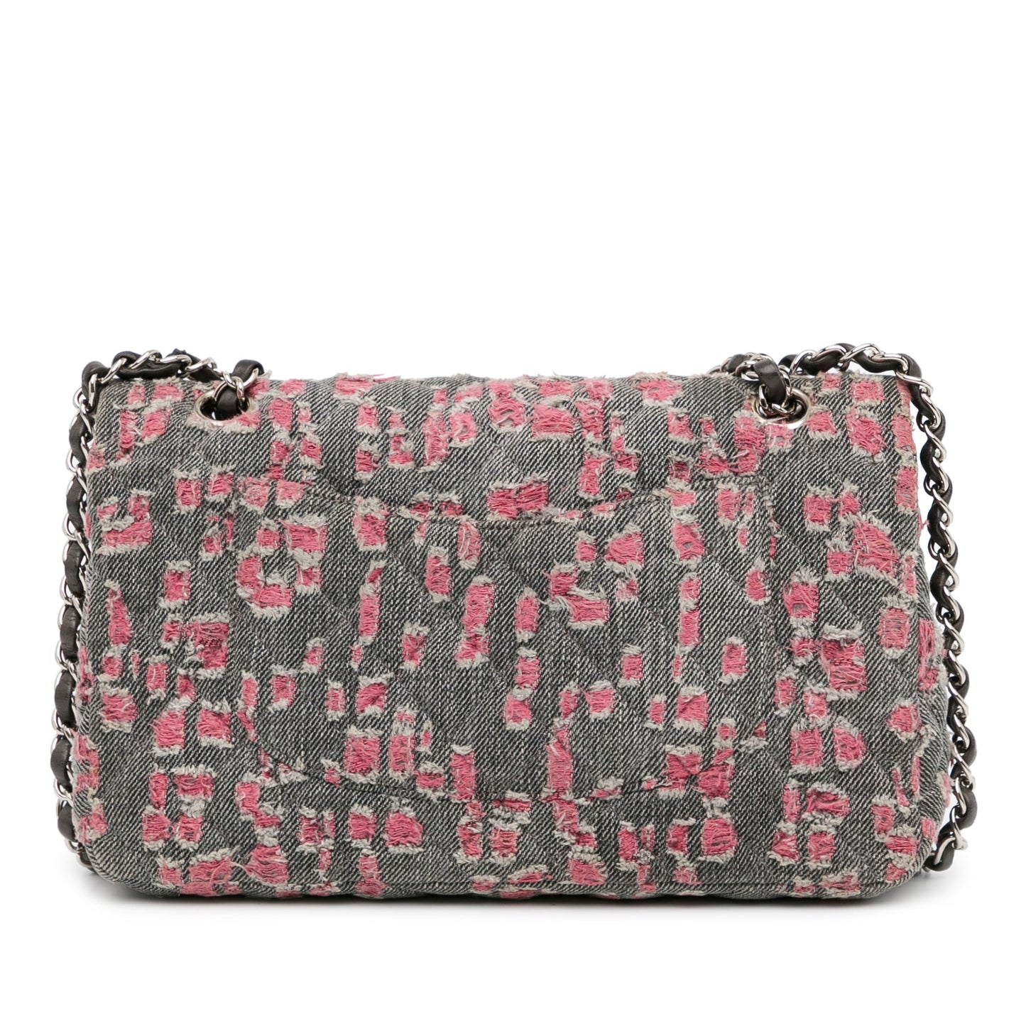 Chanel Medium Classic Distressed Denim Double Flap Gray