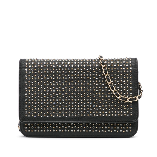 Chanel Studded Leather Wallet on Chain Black