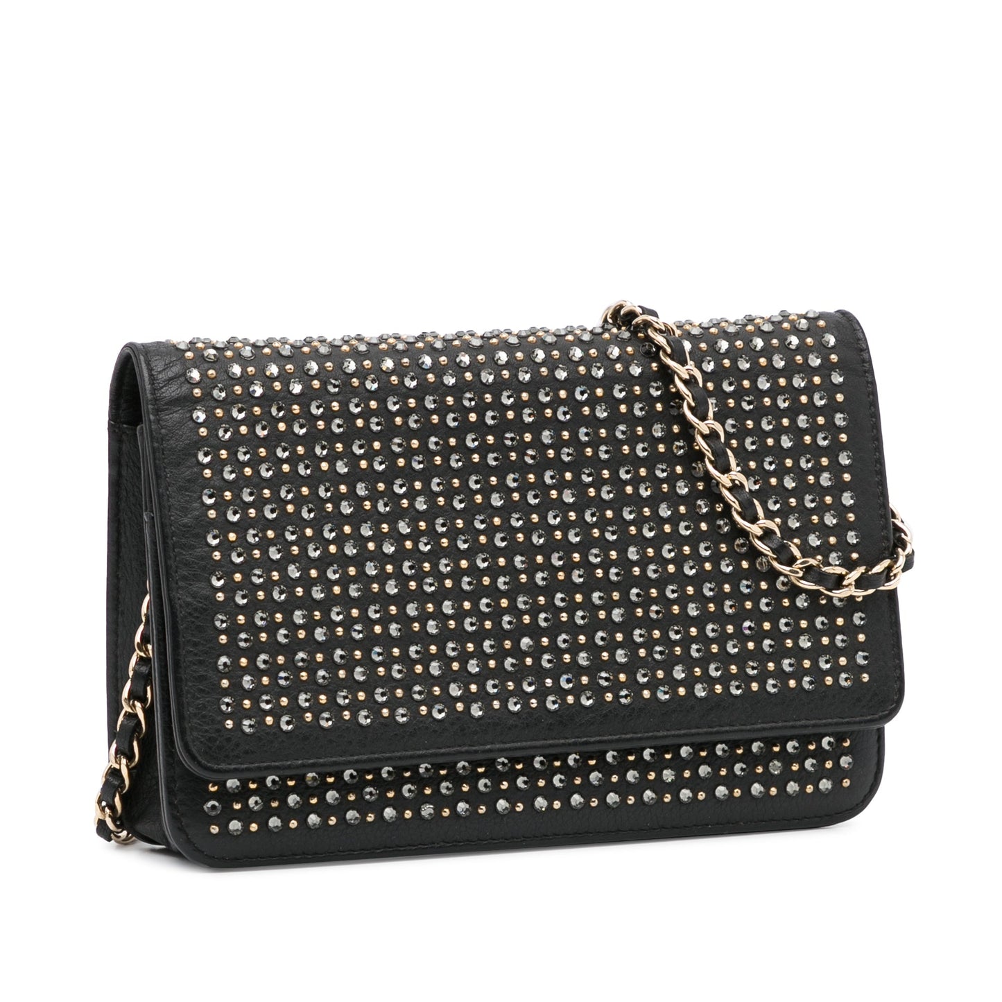 Chanel Studded Leather Wallet on Chain Black