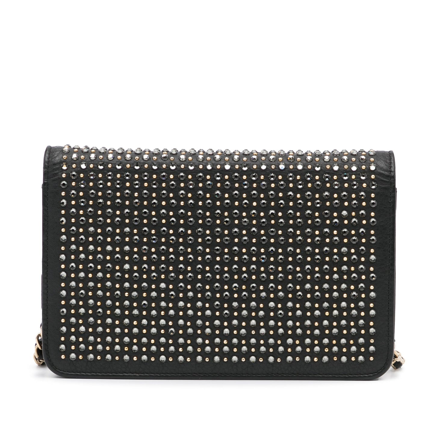 Chanel Studded Leather Wallet on Chain Black