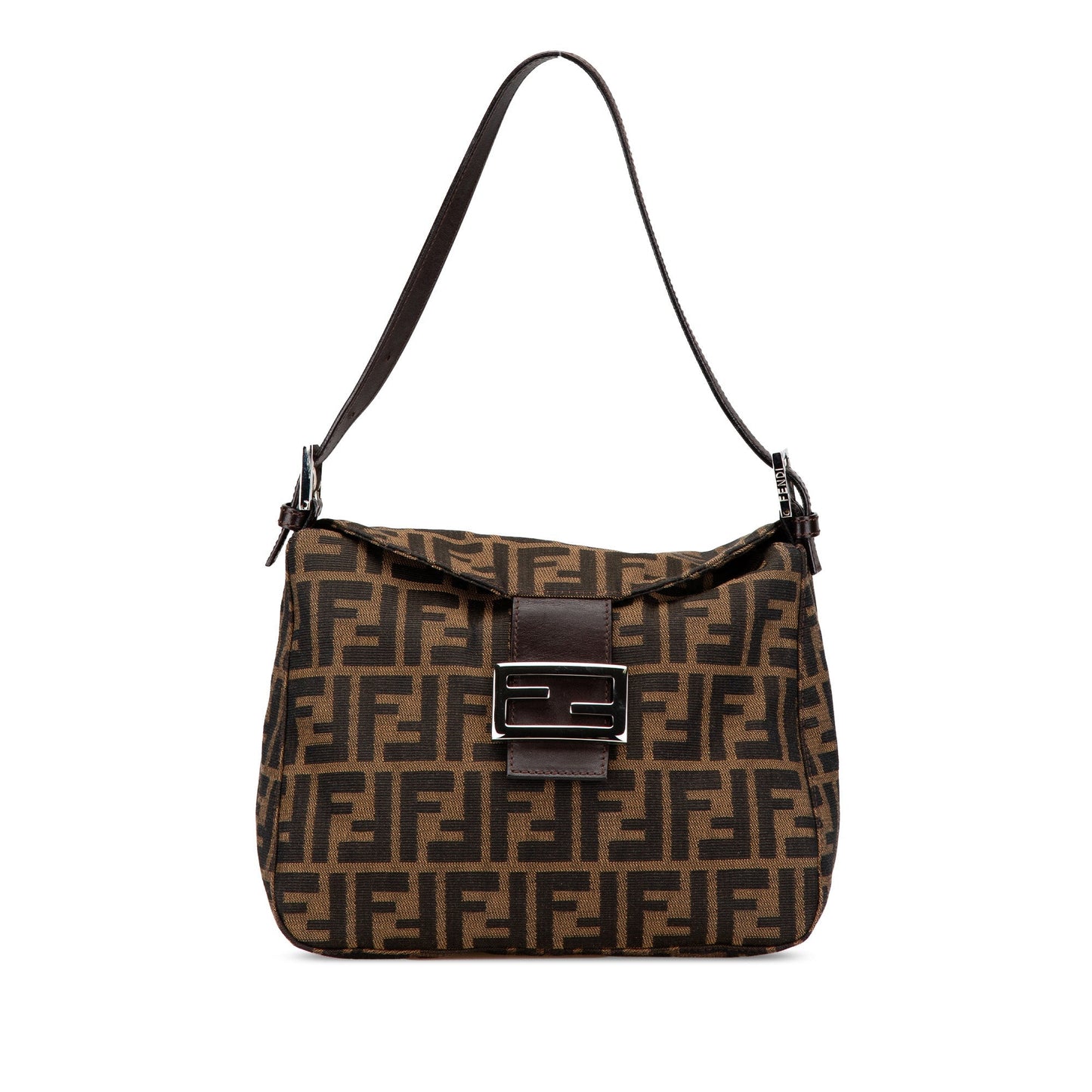 Fendi Zucca Canvas Double Flap Shoulder Bag Brown