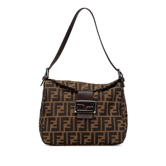 Fendi Zucca Canvas Double Flap Shoulder Bag Brown