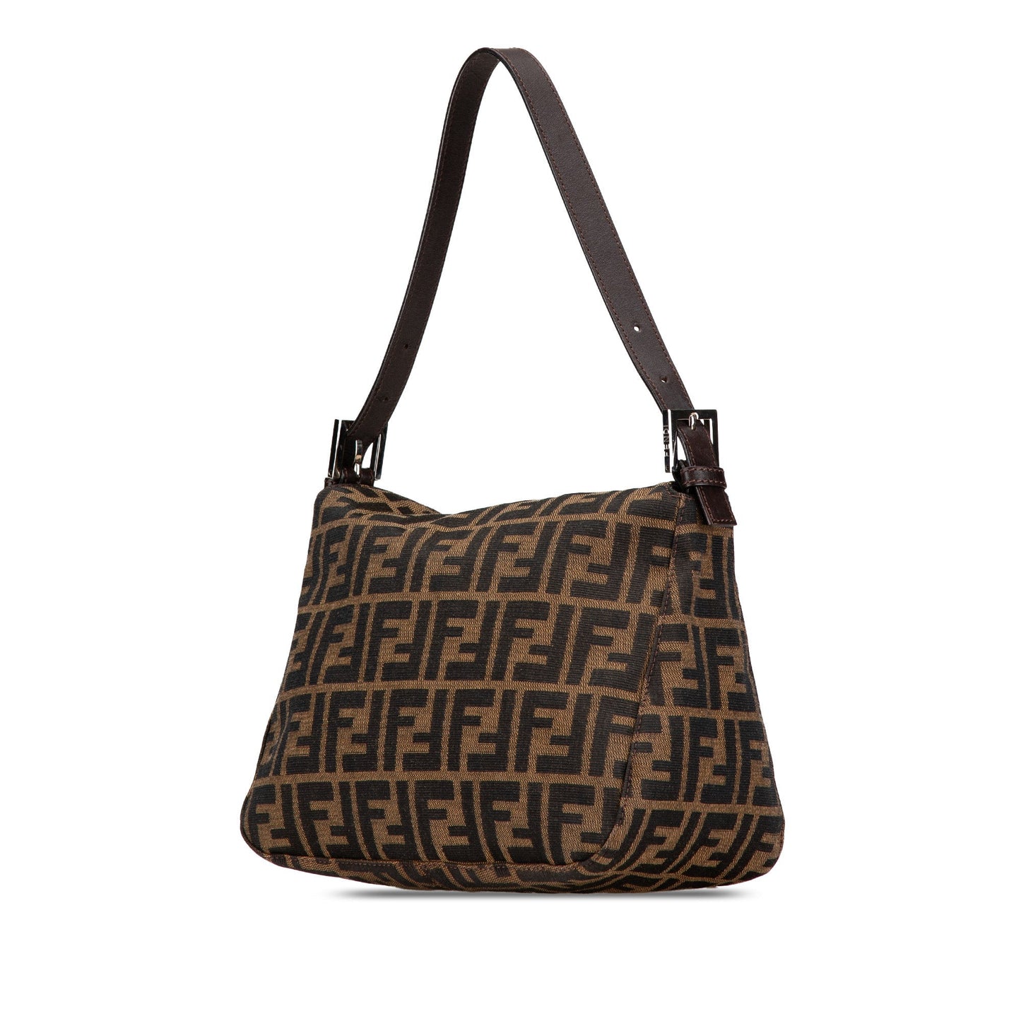Fendi Zucca Canvas Double Flap Shoulder Bag Brown