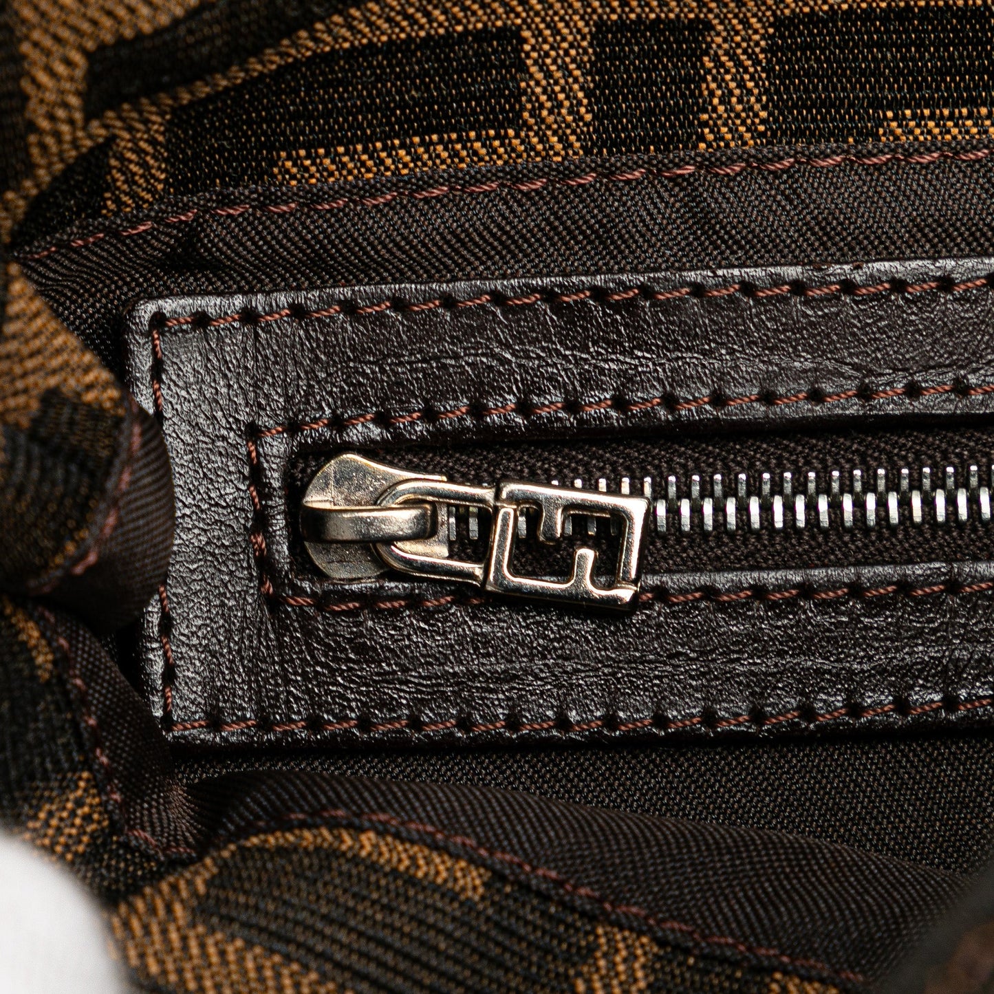 Fendi Zucca Canvas Double Flap Shoulder Bag Brown