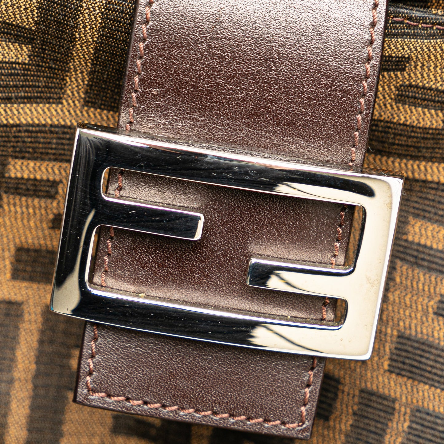 Fendi Zucca Canvas Double Flap Shoulder Bag Brown