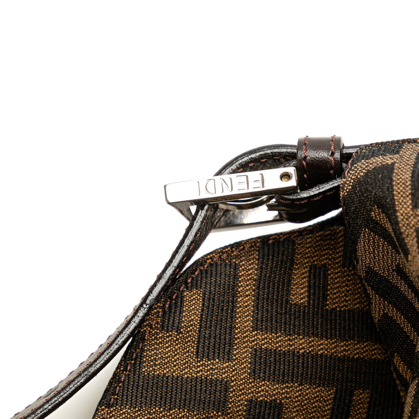 Fendi Zucca Canvas Double Flap Shoulder Bag Brown
