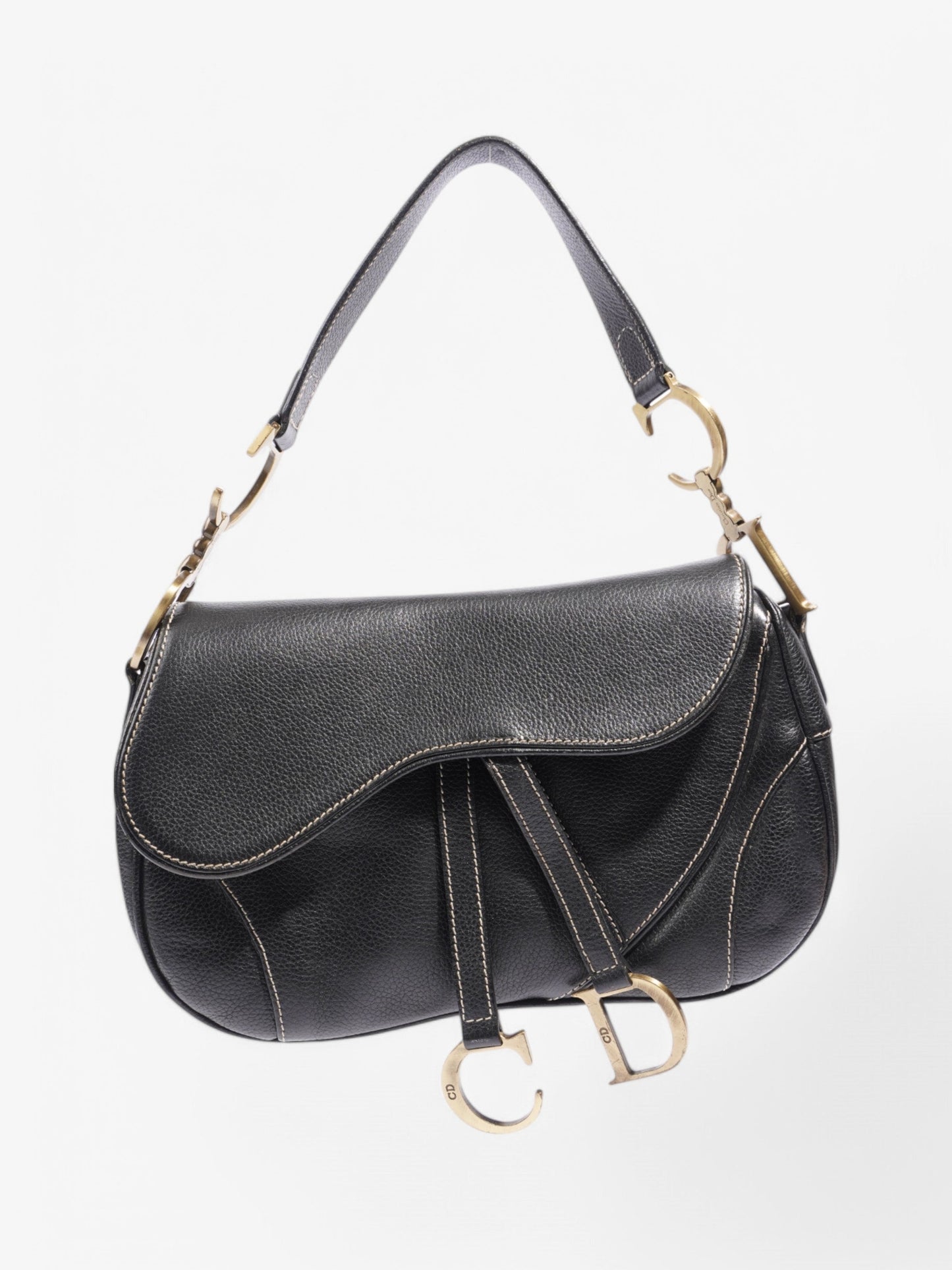 Christian Dior Double Saddle Bag Black Leather