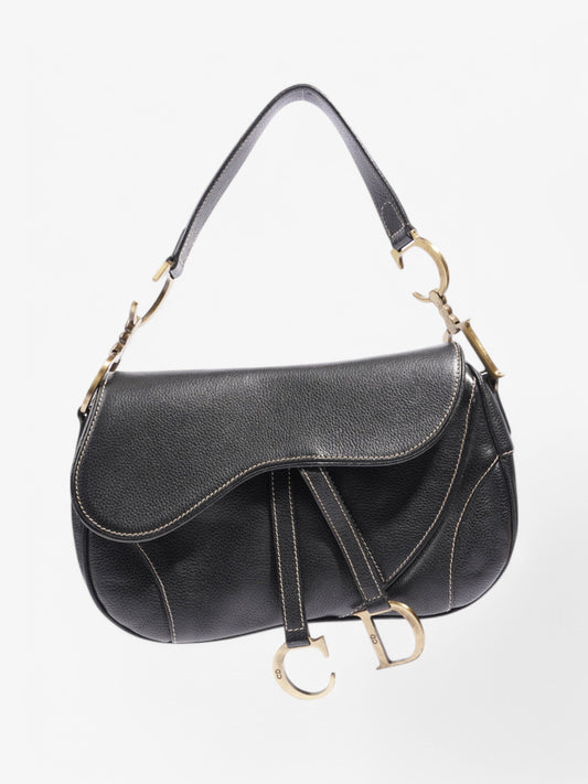 Christian Dior Double Saddle Bag Black Leather