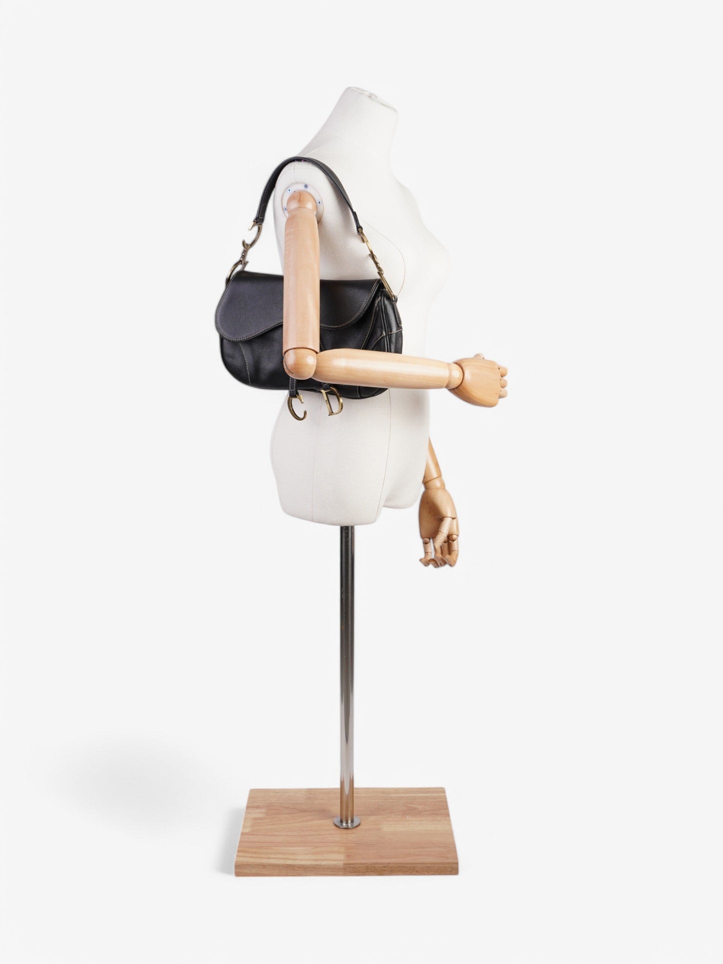 Christian Dior Double Saddle Bag Black Leather