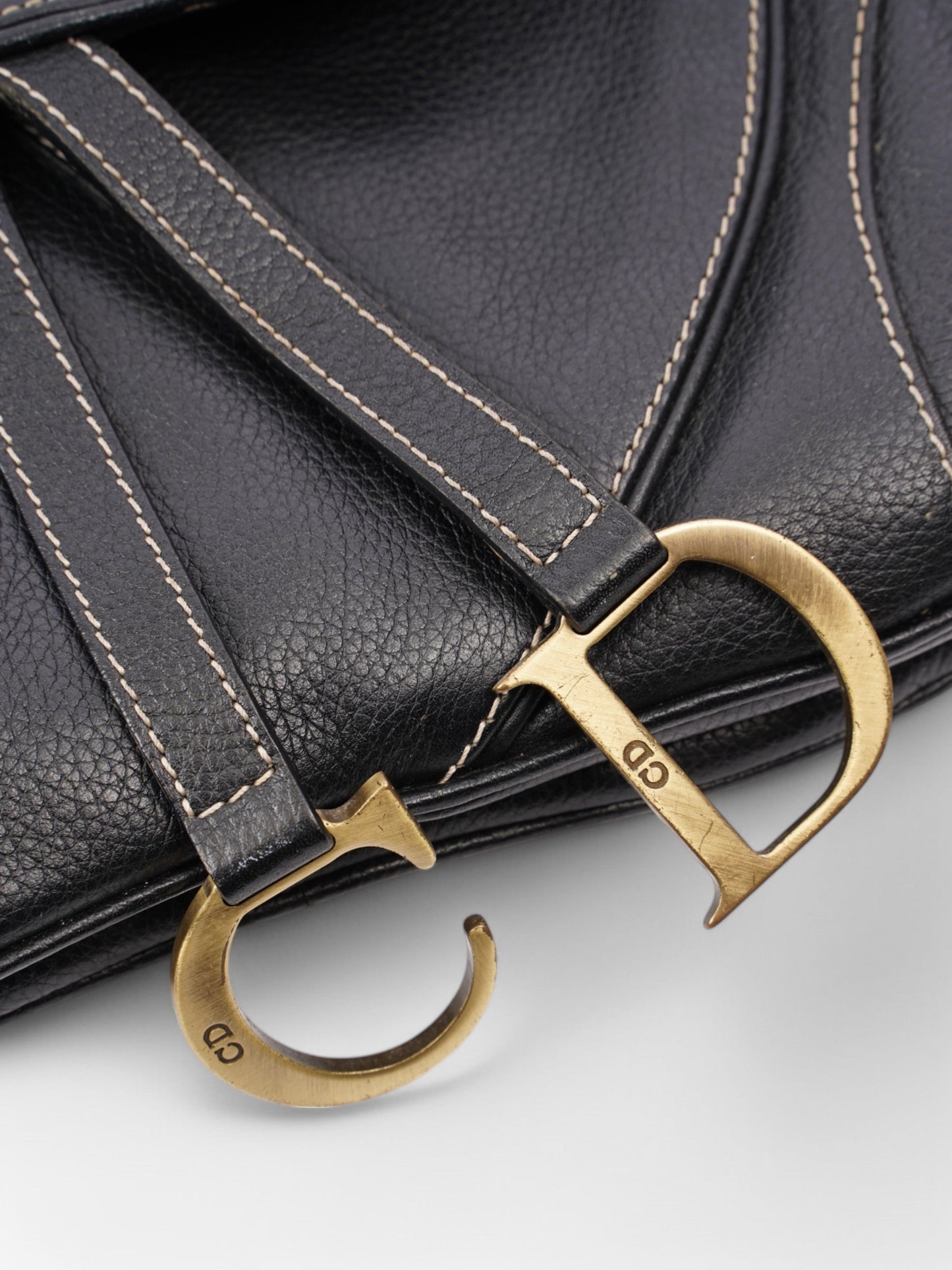 Christian Dior Double Saddle Bag Black Leather