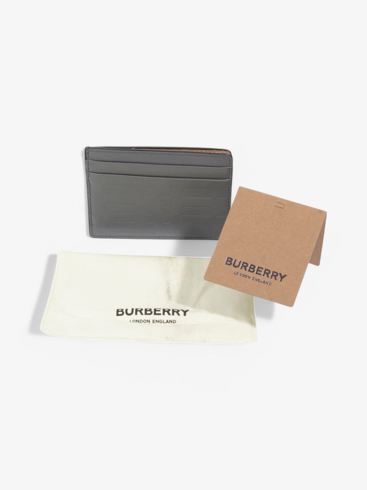 Burberry Embossed Card holder Grey Embossed Leather