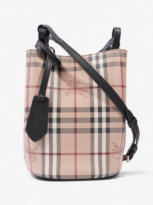 Burberry Lorne Haymarket Check Bucket Bag Beige Checkered Leather