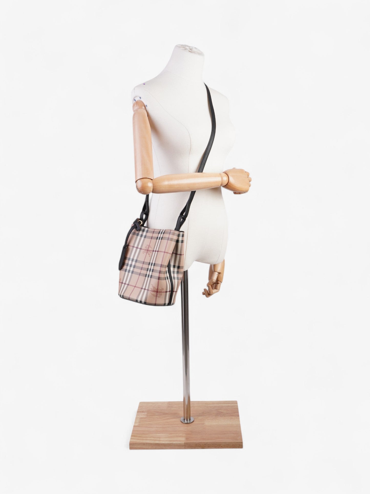 Burberry Lorne Haymarket Check Bucket Bag Beige Checkered Leather