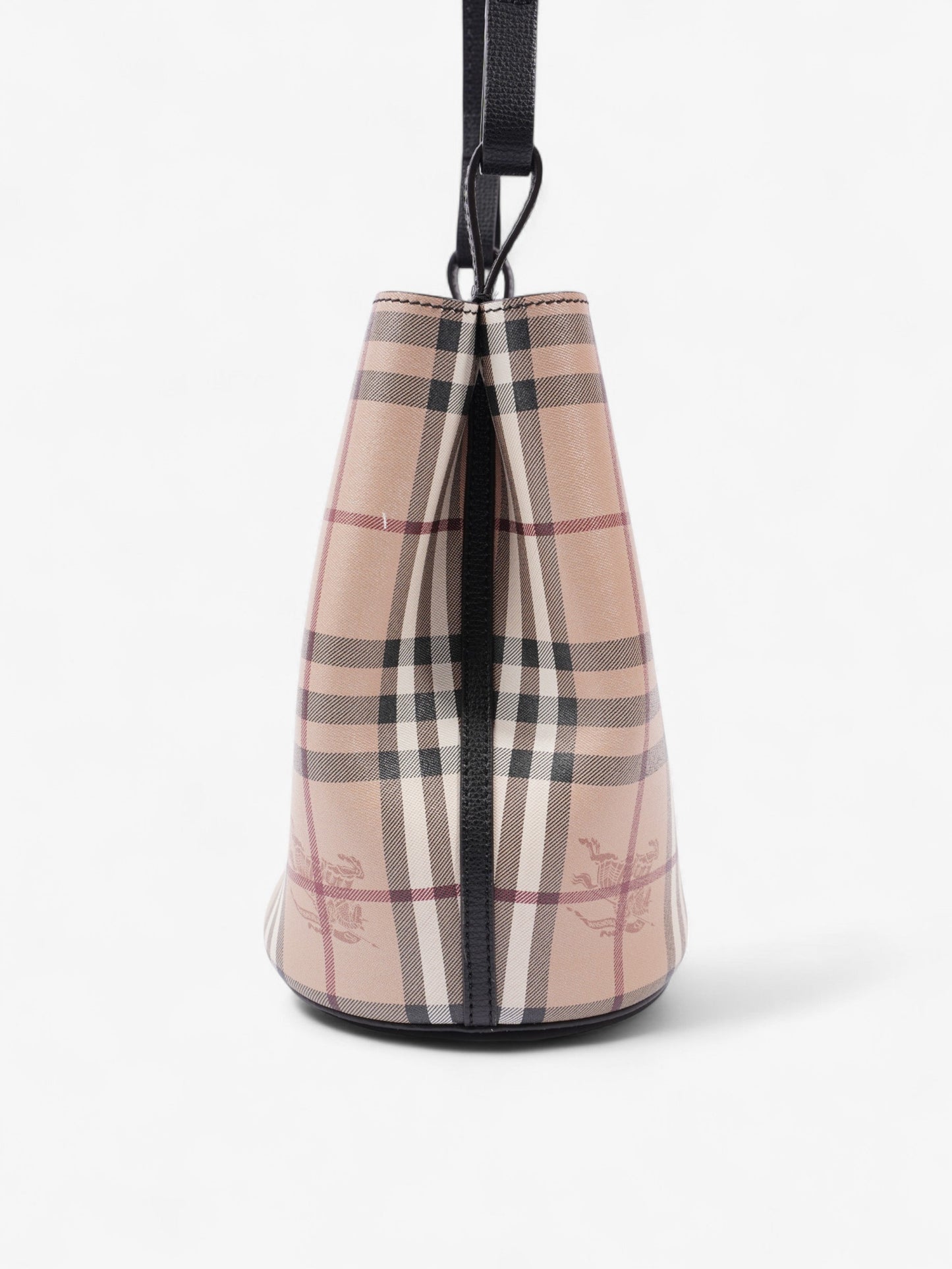 Burberry Lorne Haymarket Check Bucket Bag Beige Checkered Leather