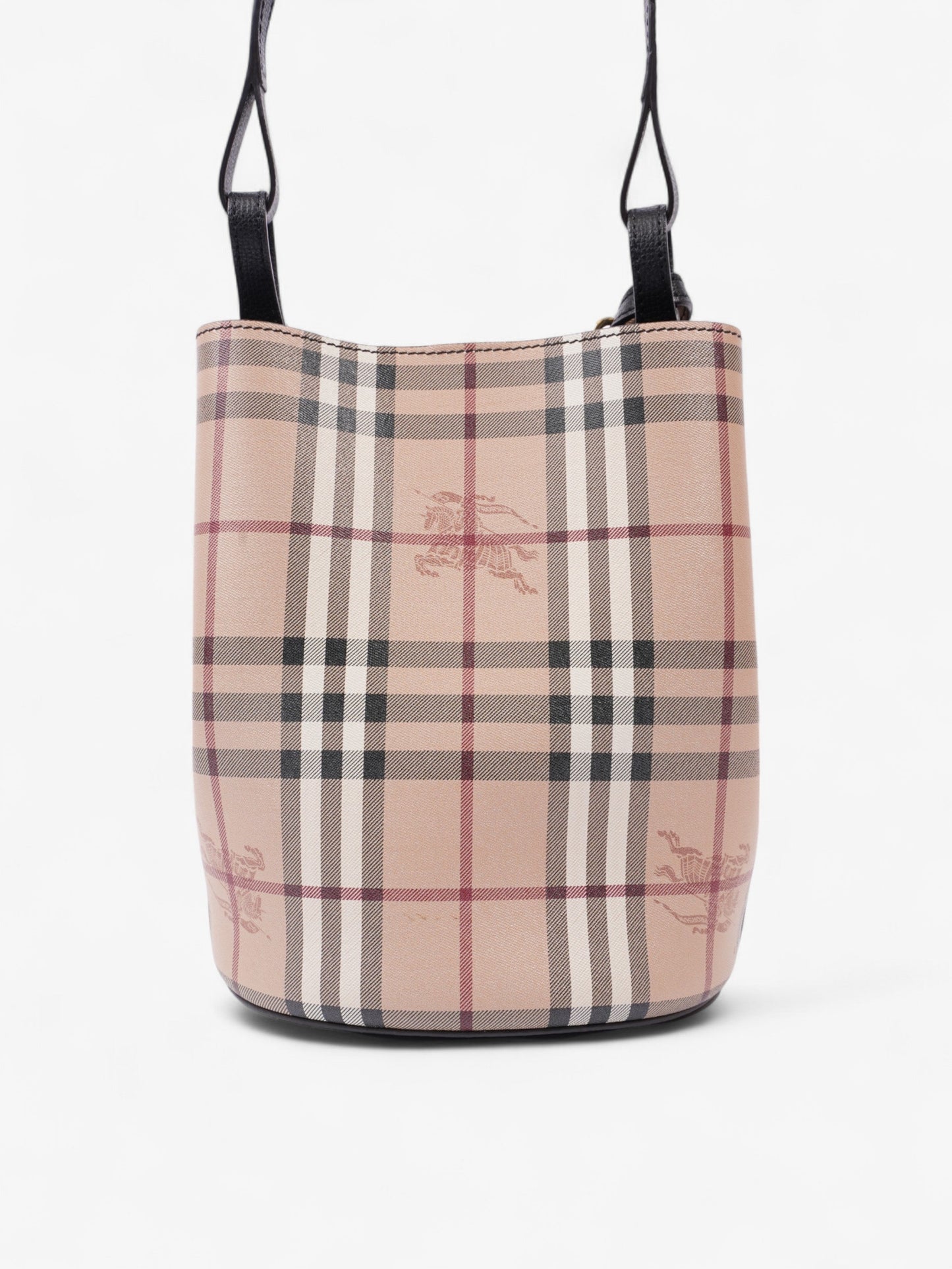 Burberry Lorne Haymarket Check Bucket Bag Beige Checkered Leather