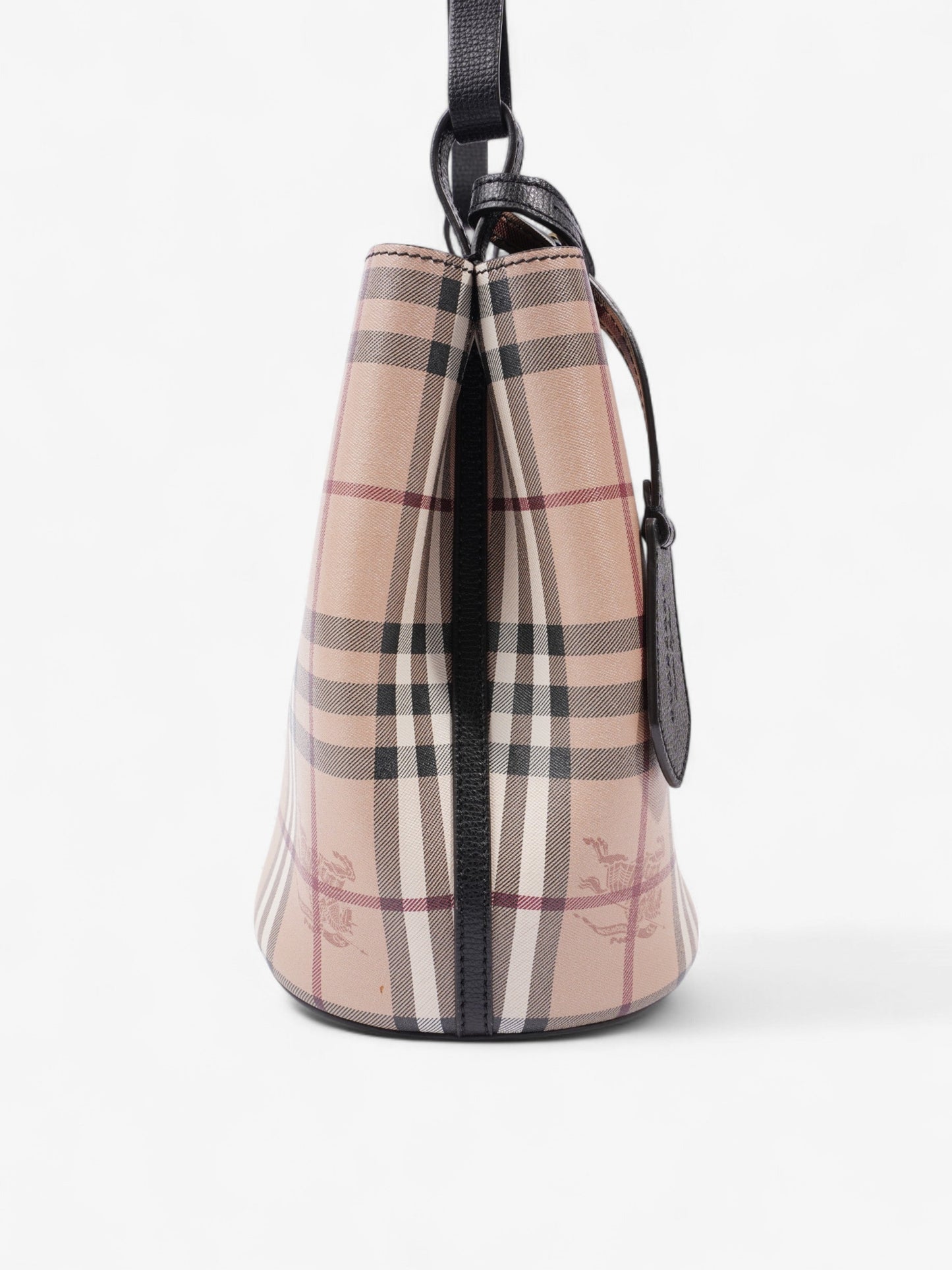 Burberry Lorne Haymarket Check Bucket Bag Beige Checkered Leather