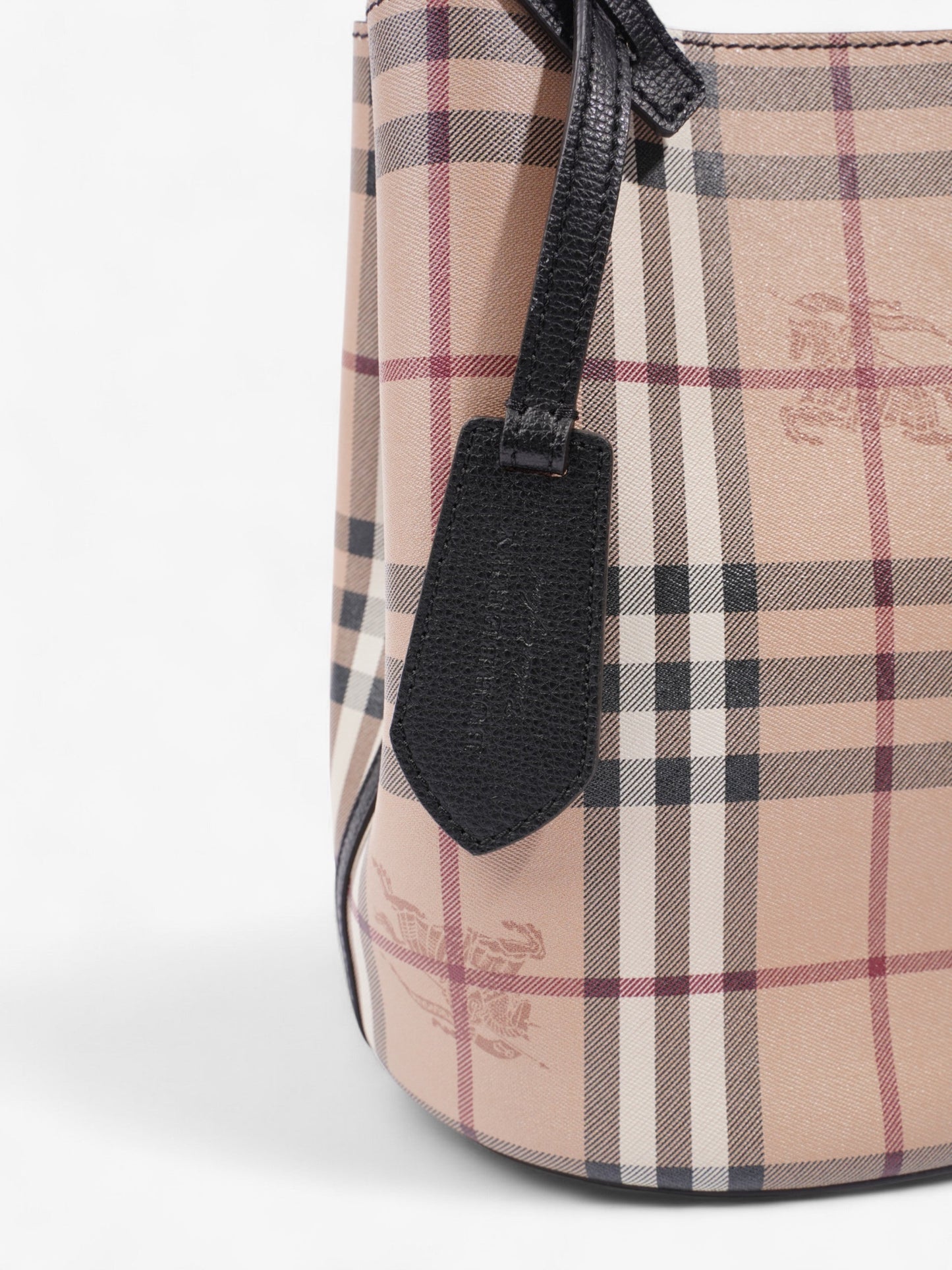 Burberry Lorne Haymarket Check Bucket Bag Beige Checkered Leather