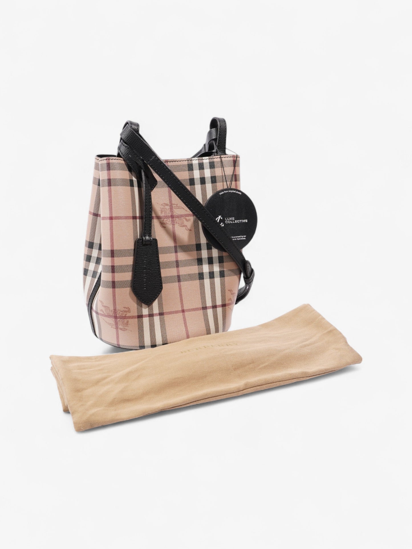 Burberry Lorne Haymarket Check Bucket Bag Beige Checkered Leather