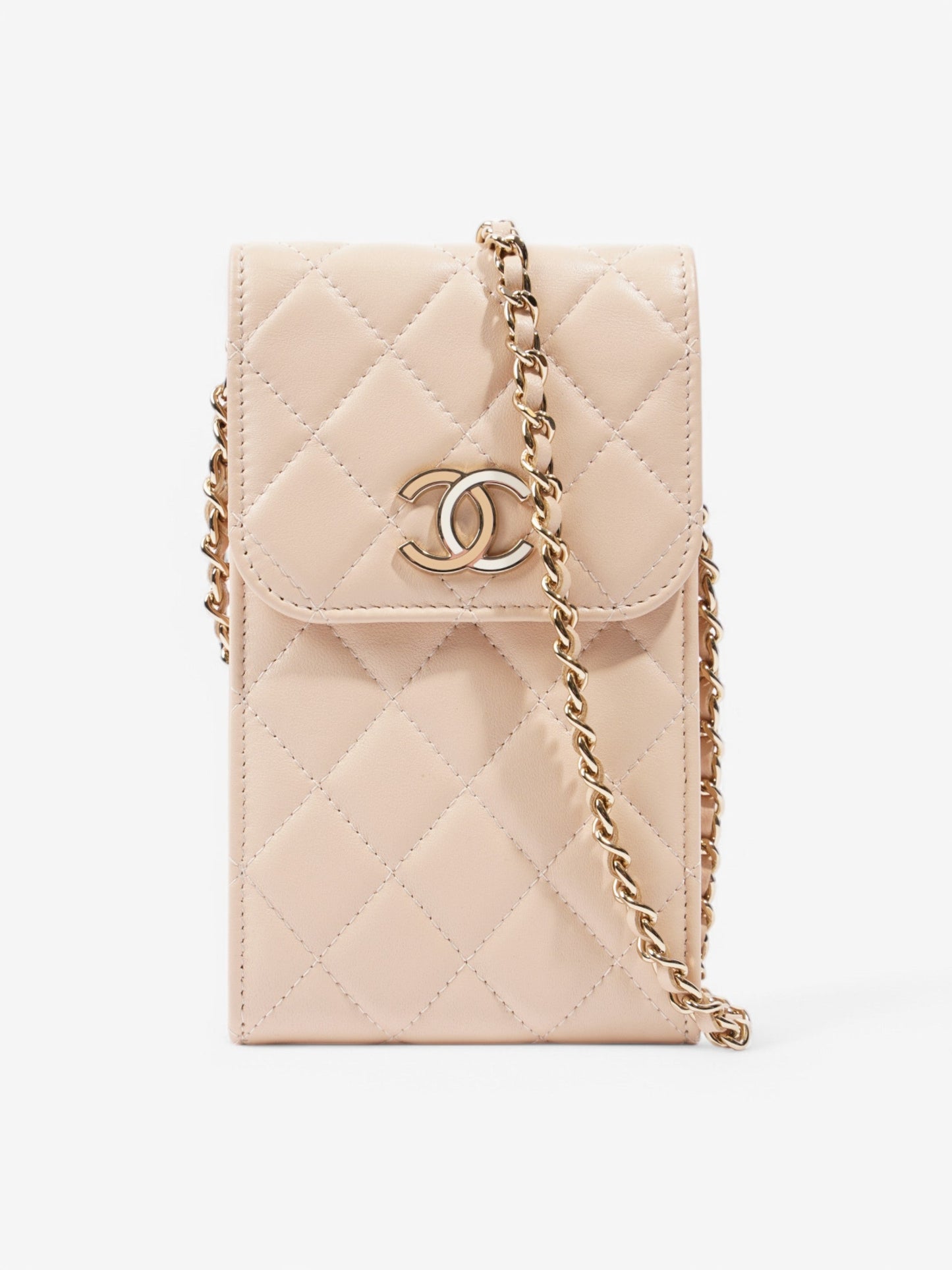 Chanel CC Wallet On Chain Phone Holder Nude Leather