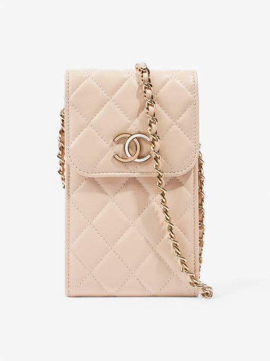 Chanel CC Wallet On Chain Phone Holder Nude Leather