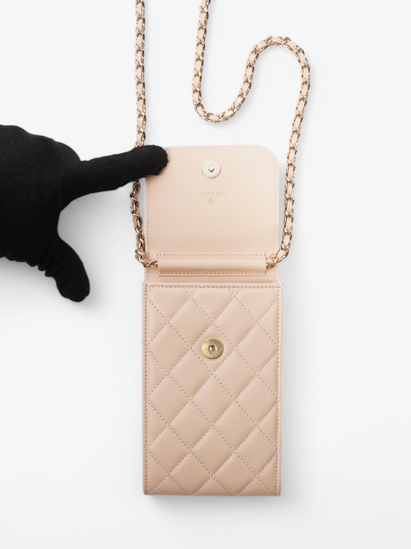 Chanel CC Wallet On Chain Phone Holder Nude Leather