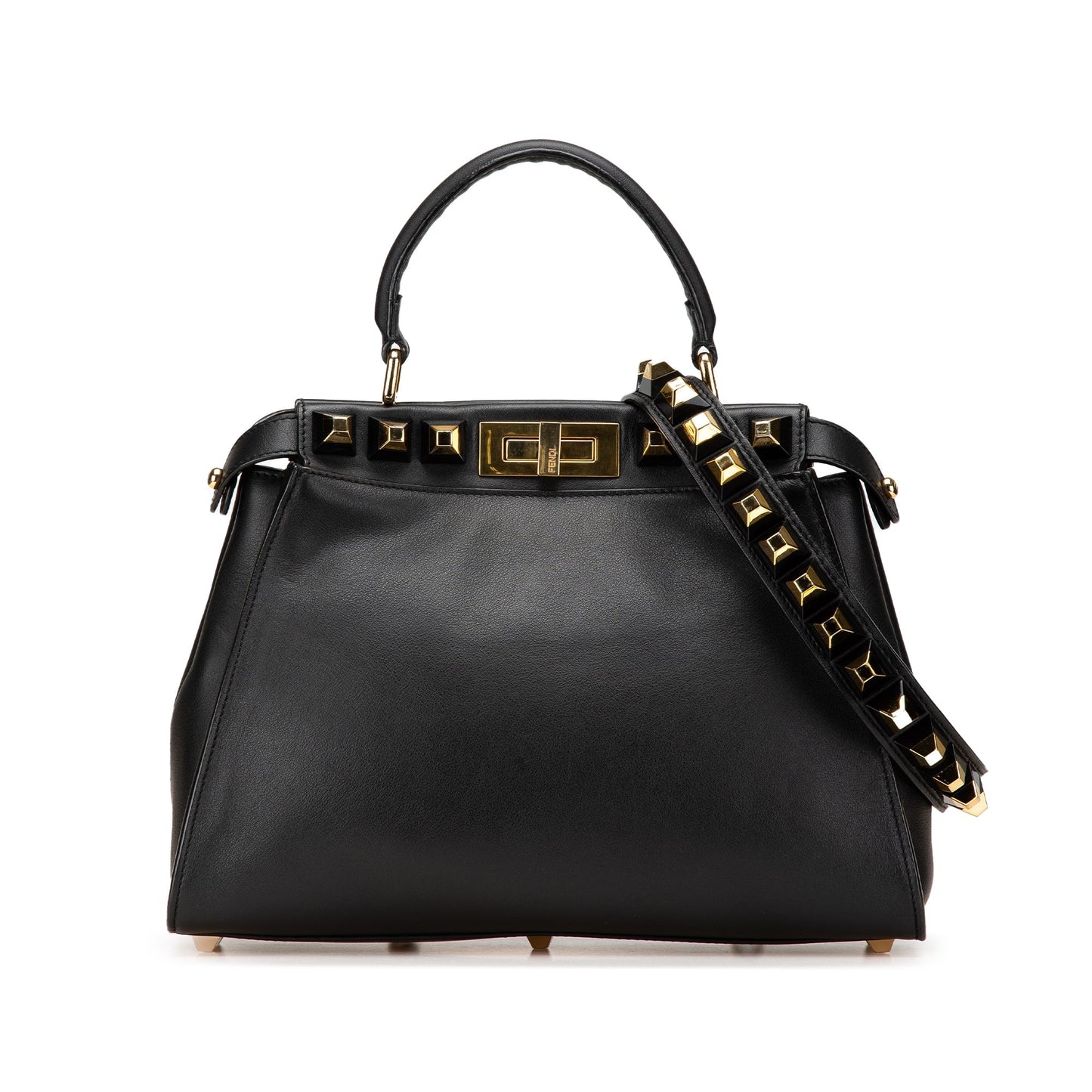 Fendi Medium Studded Leather Peekaboo Satchel Black