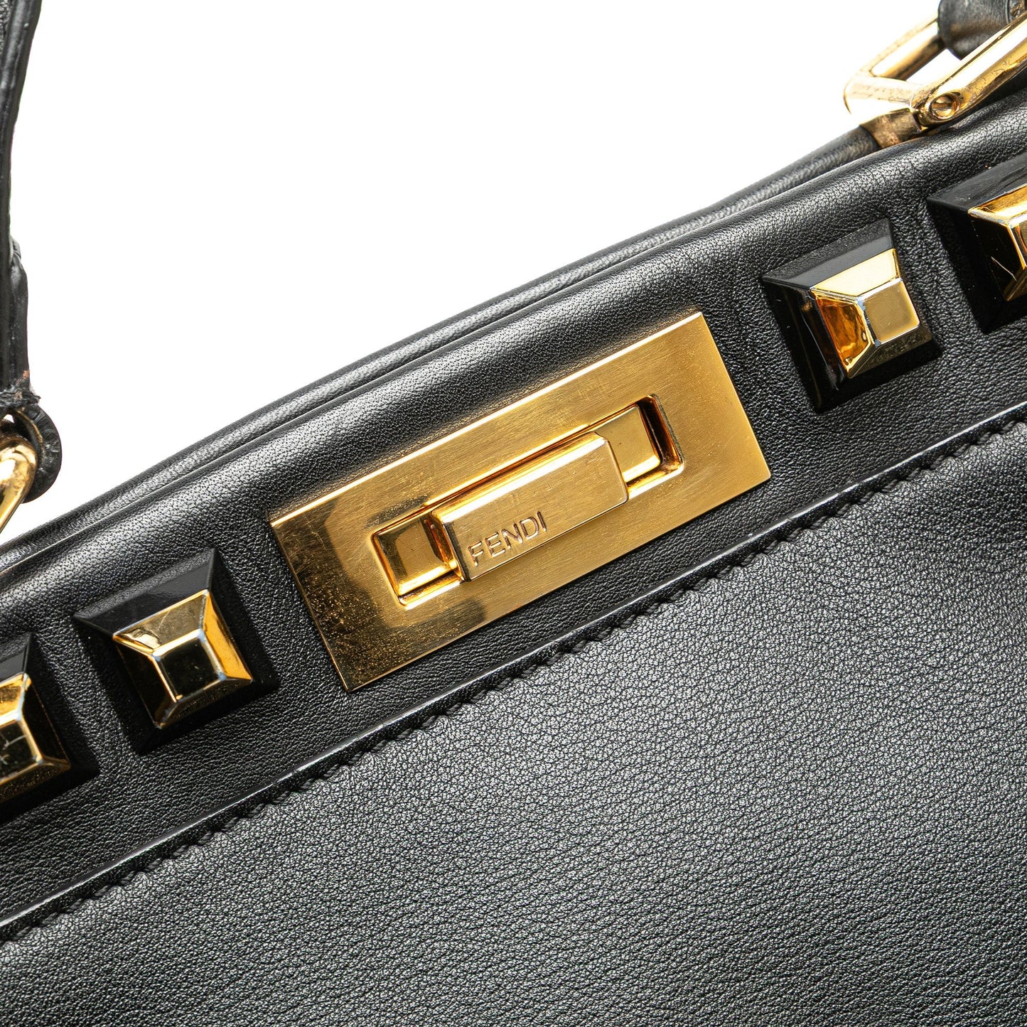 Fendi Medium Studded Leather Peekaboo Satchel Black