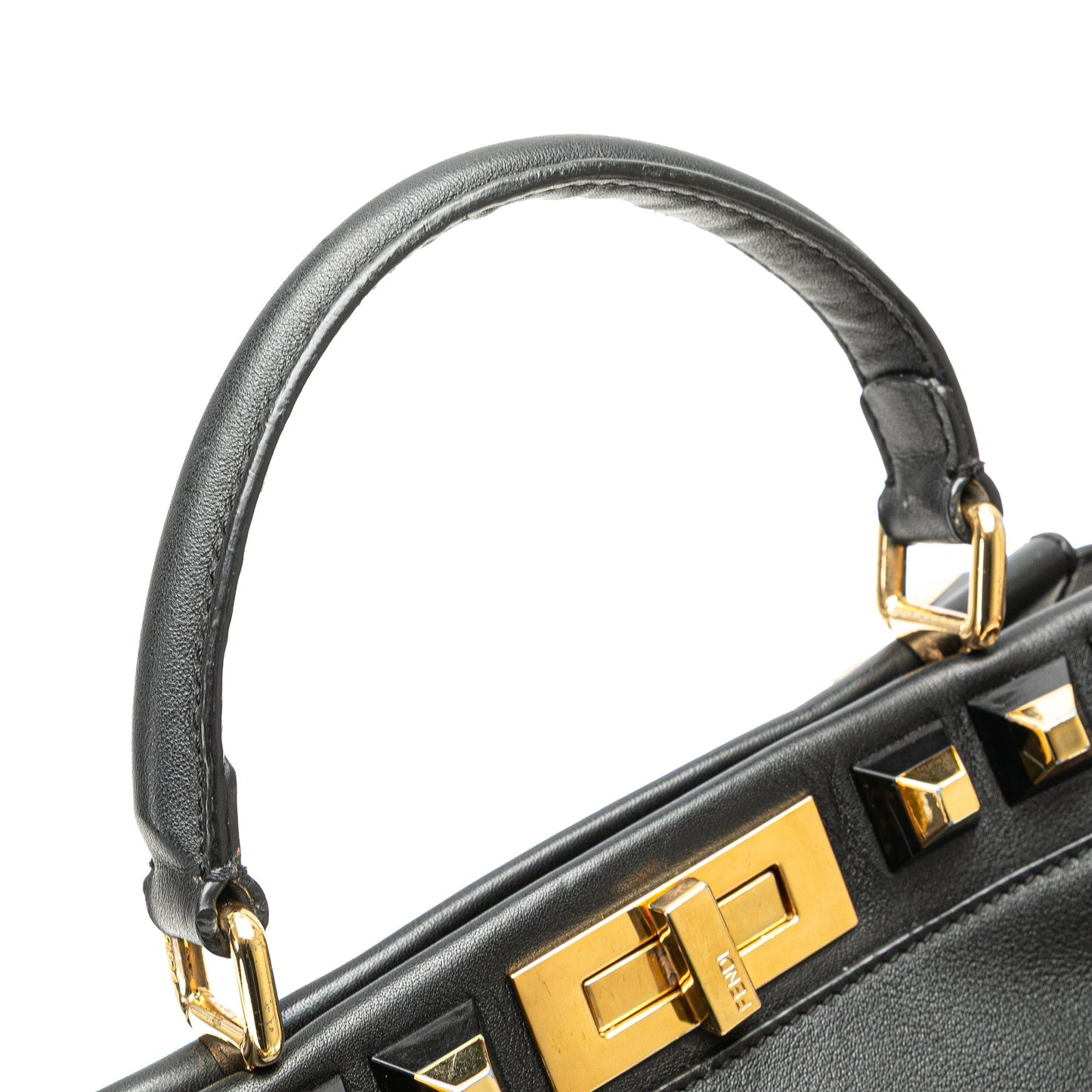 Fendi Medium Studded Leather Peekaboo Satchel Black
