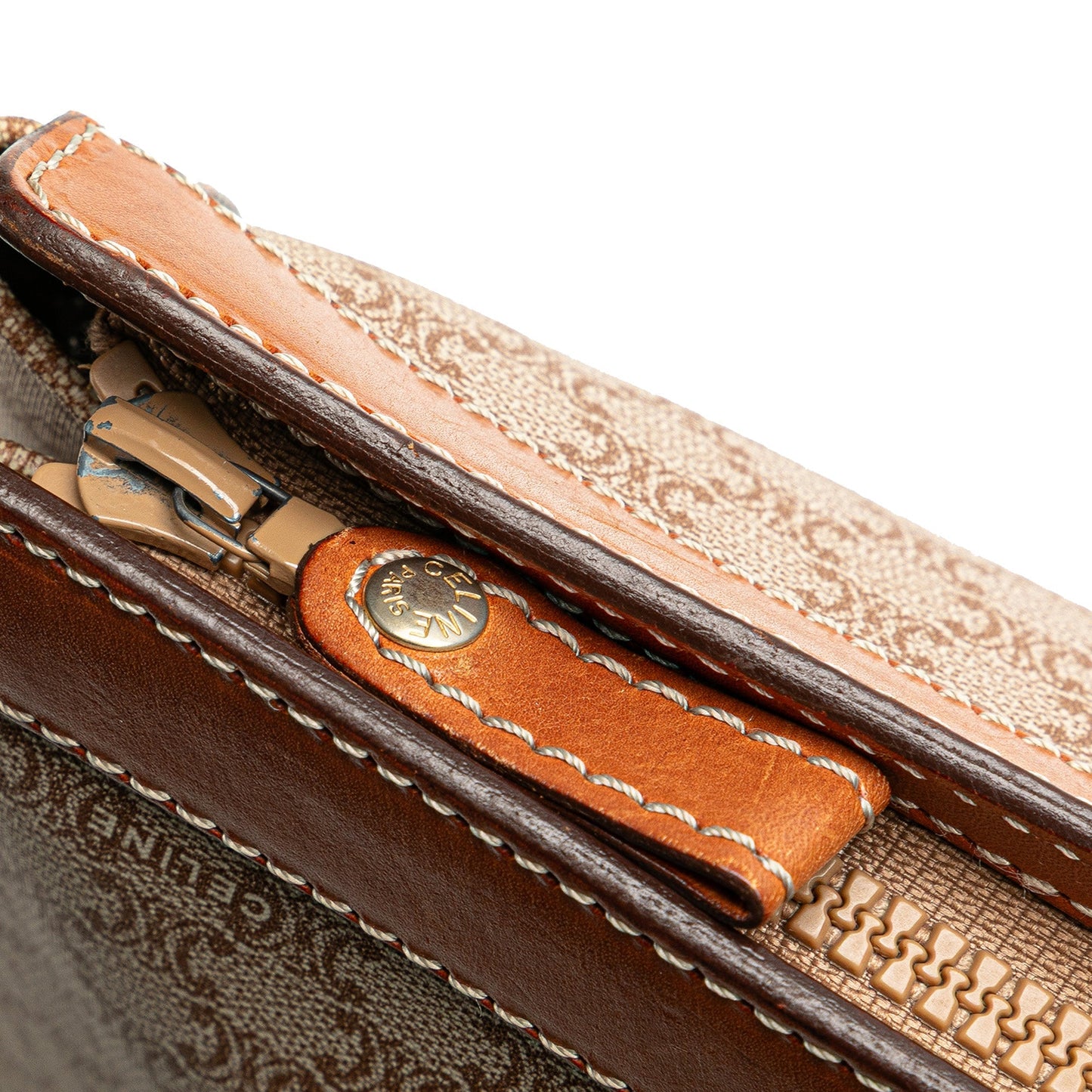Celine Macadam Coated Canvas Clutch Brown