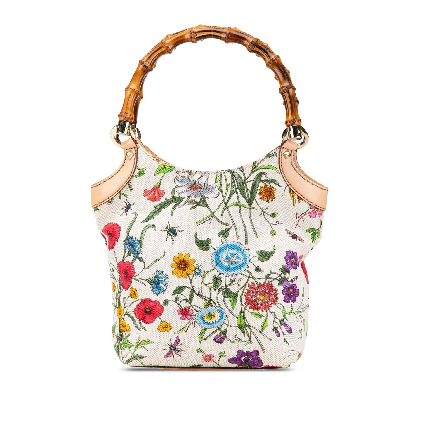 Gucci Canvas Bamboo Flora Handbag White
