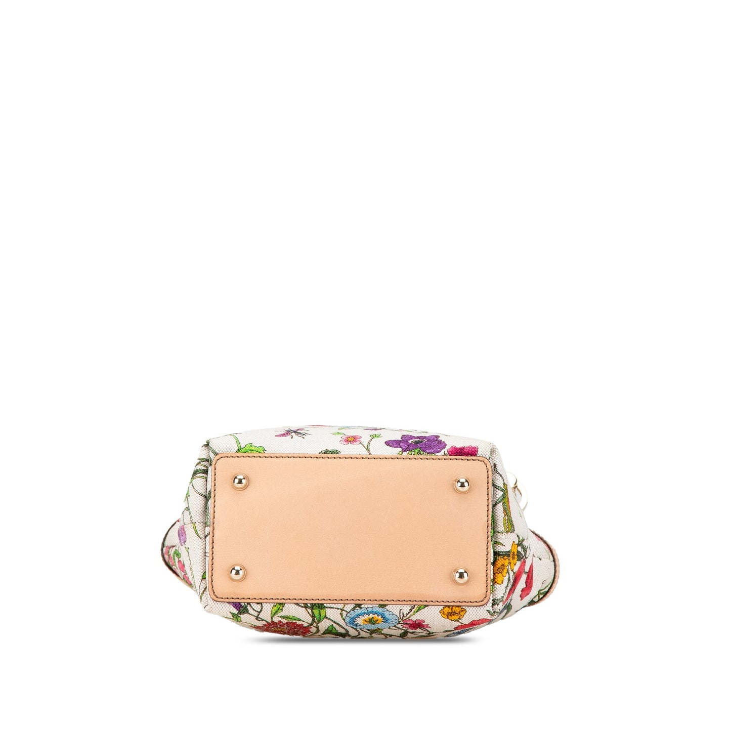 Gucci Canvas Bamboo Flora Handbag White