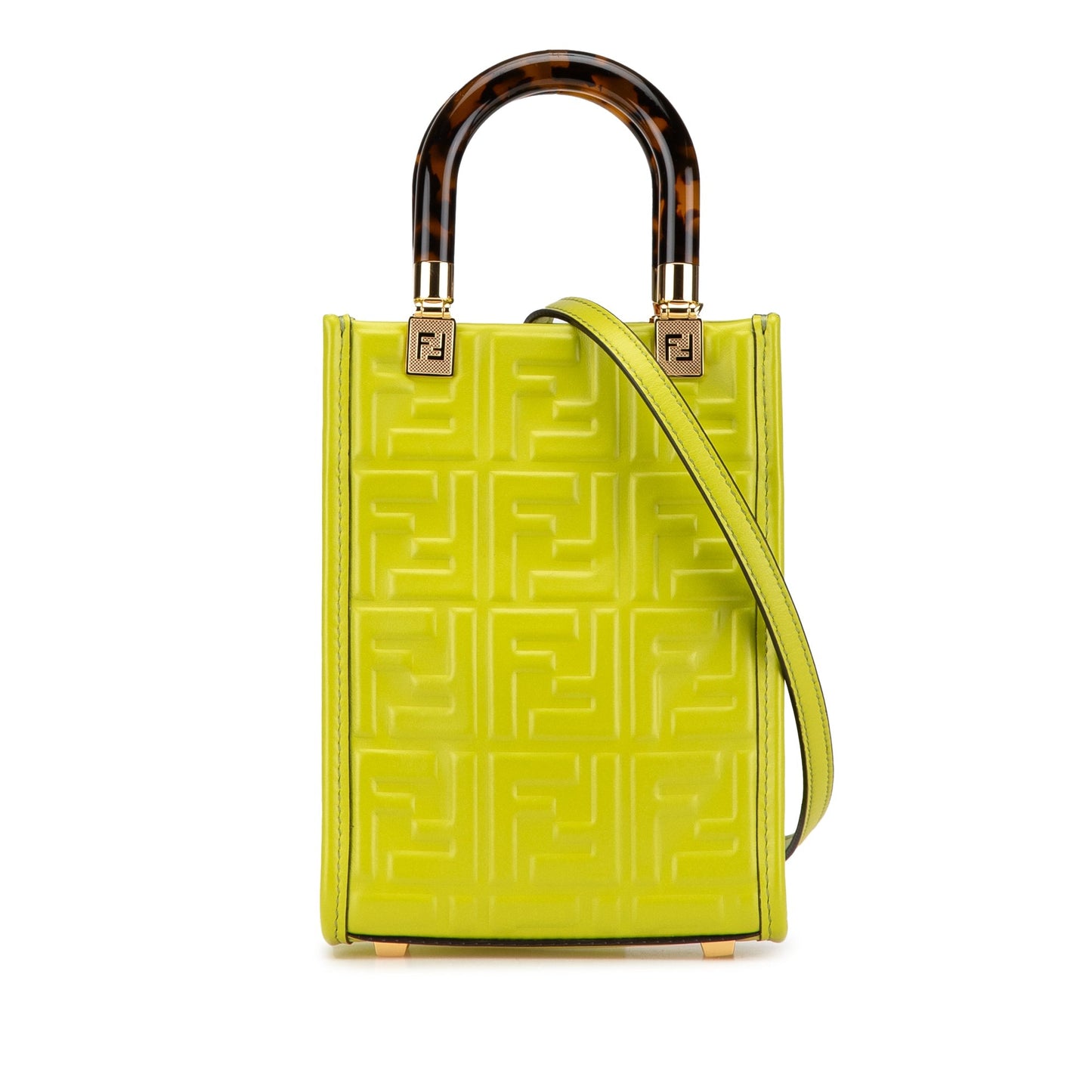 Fendi Mini Zucca Embossed Leather Sunshine Shopper Tote Green