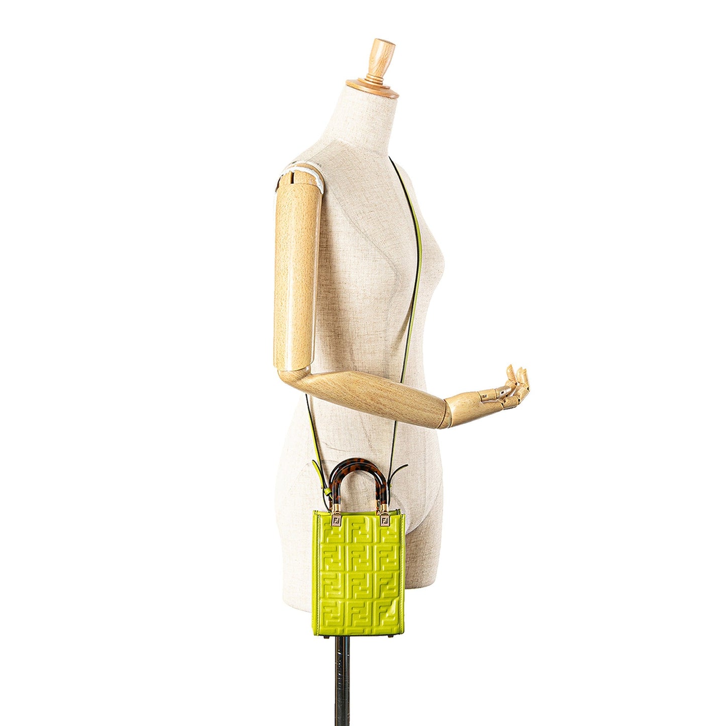 Fendi Mini Zucca Embossed Leather Sunshine Shopper Tote Green